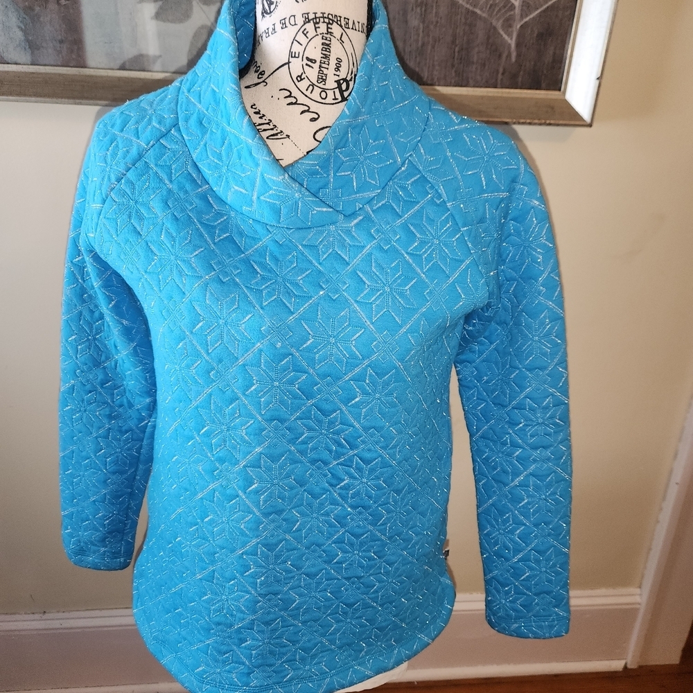 T By Talbots Turquoise Quilted Cowl Neck Top
